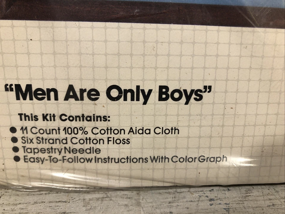 New Vintage Men Are Only Boys Counted Cross Stitch Kit Bucilla 49219 11” X14” - Image 4 of 4