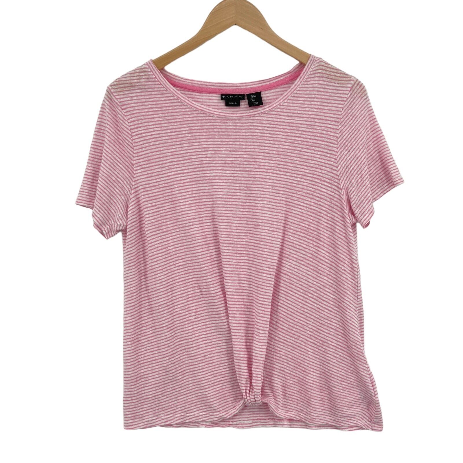 Tahari T Shirt Top Womens Large White Pink Stripe… - image 1