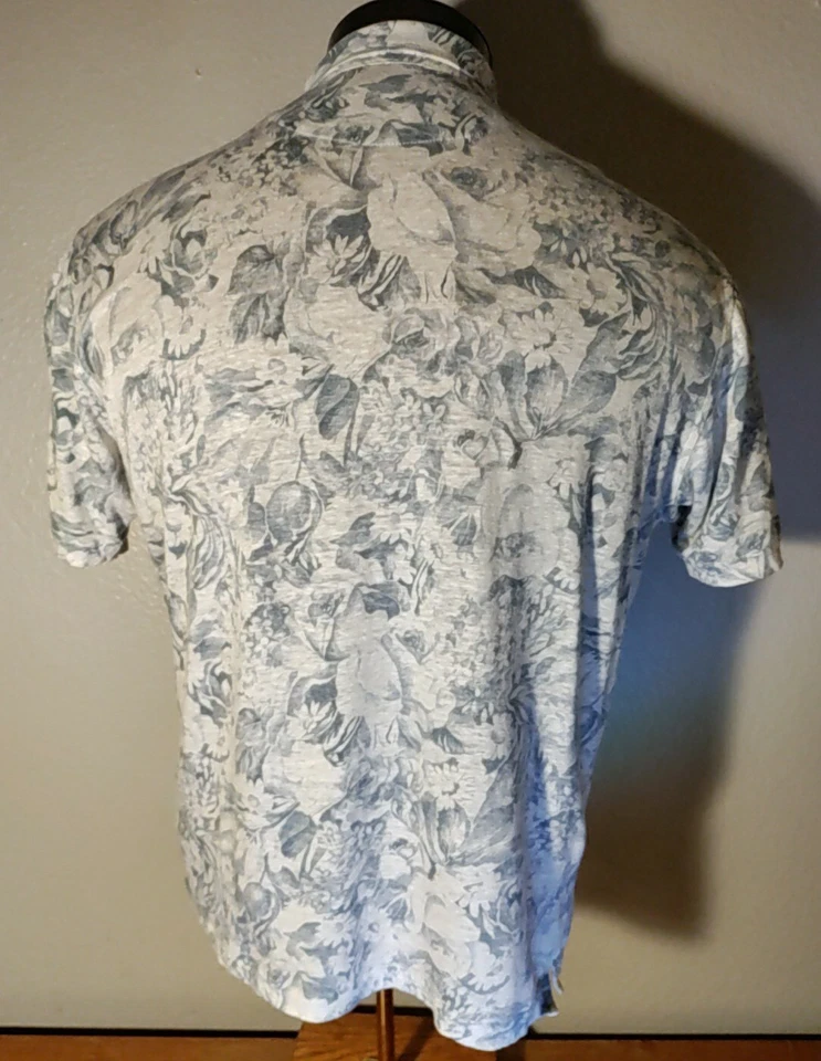 Camisa Isaia Napoli Gris Azul Marfil Floral Lino Manga Corta XL DE COLECCIÓN NUEVA SIN ETIQUETAS $625 Foto 2 de 4