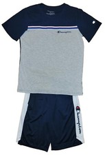 Champion Athletic Youth XL 18-20 Blue Logo Printed Shorts Tshirt Set