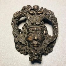 Bergamot Brass Works Belt Buckle Aztec Warrior Face with Headdress Vintage