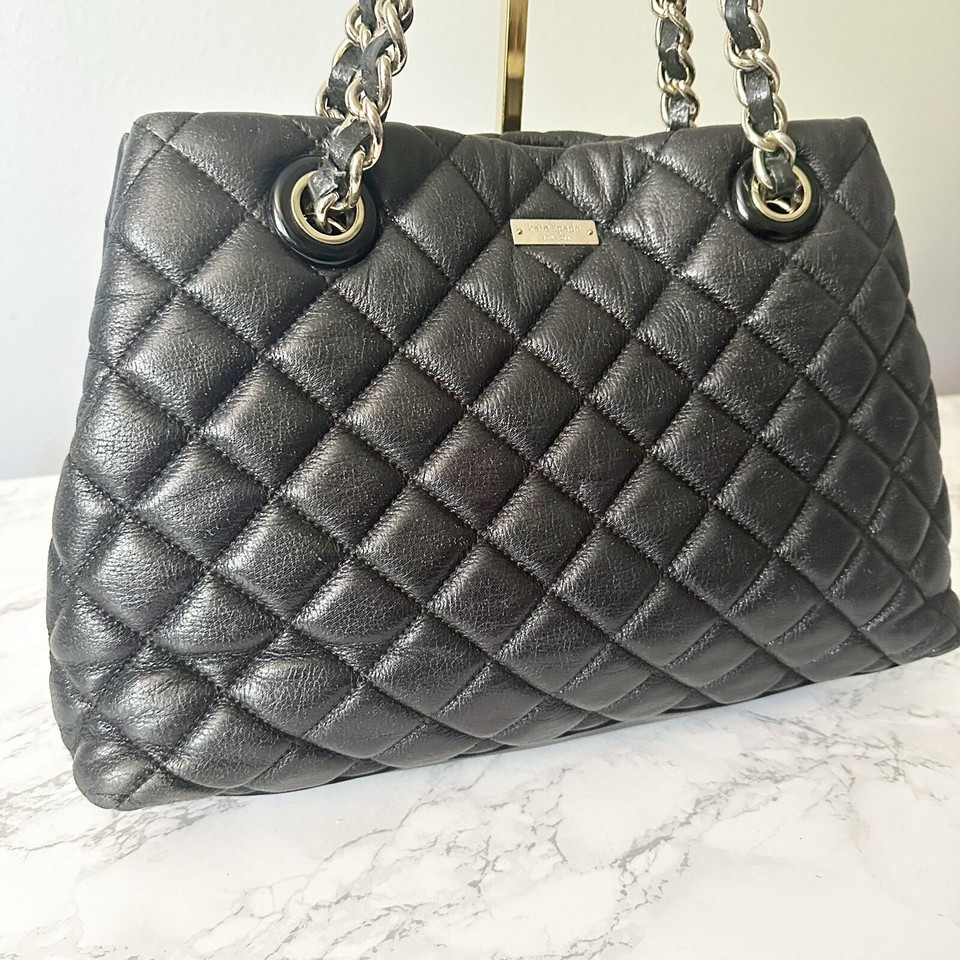 Kate Spade Quilted Gold Coast Maryanne Black Leather Chain Shoulder