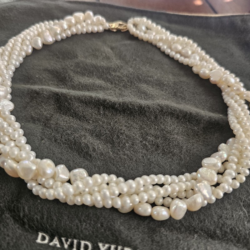 14kt Yellow Gold Pretzel Clasp With Intertwined Fresh Water Pearls Choker