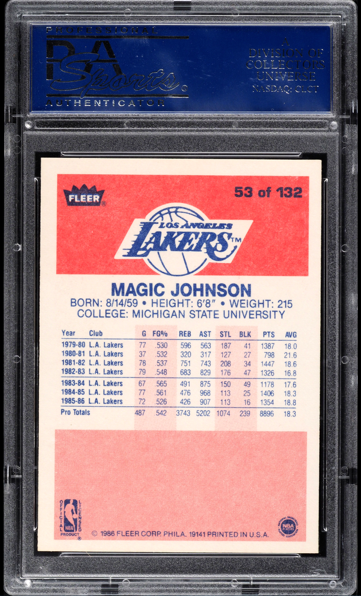 1986 Fleer Magic Johnson #53 PSA 9 Mint Condition Basketball Card