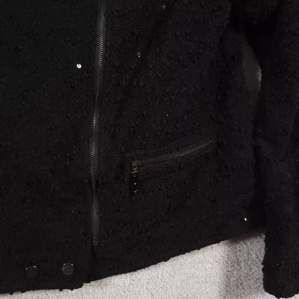 Relativity Full Zip Jacket Women's Large Black Textured Sequin L/S Lined Pockets - Image 4 of 4