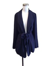 Roz Ali Navy Tie Front Blazer Jacket Womens Small Open Front Stretch NWT