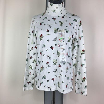 NWT White Stag Turtleneck Women S White Christmas 100% Cotton Pullover