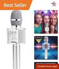 3-in-1 Bluetooth Karaoke Microphone - Portable Handheld Mic Speaker - Silver