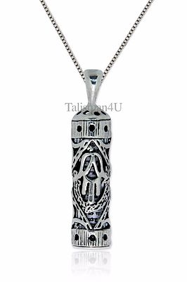 Sterling Silver 925 Mezuzah & Scroll Pendant.W-Magen David Judaica