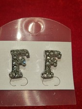 Big New Letter F Stud Earrings Swaroski Diamante Bling English Alphabet 