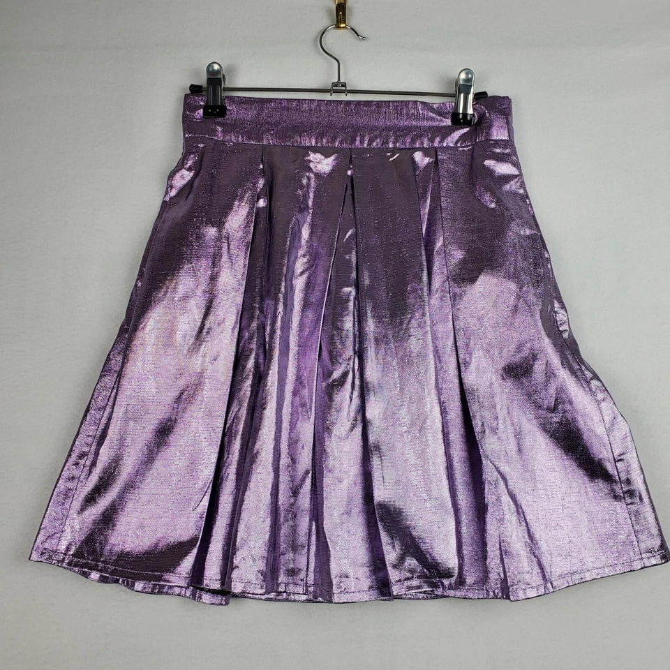 Falda para mujer Markus Lupfer línea A pequeña metálica púrpura plisada fiesta diseñador Foto 2 de 4