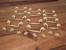 French Provincial Vintage LOT Drawer Pull Handle Metal Hardware Rope Flower