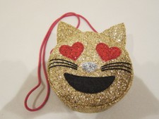 Girl  s Crewcuts Glitter Cat Crossbody Purse Gold Heart Eyes Emoji Bag