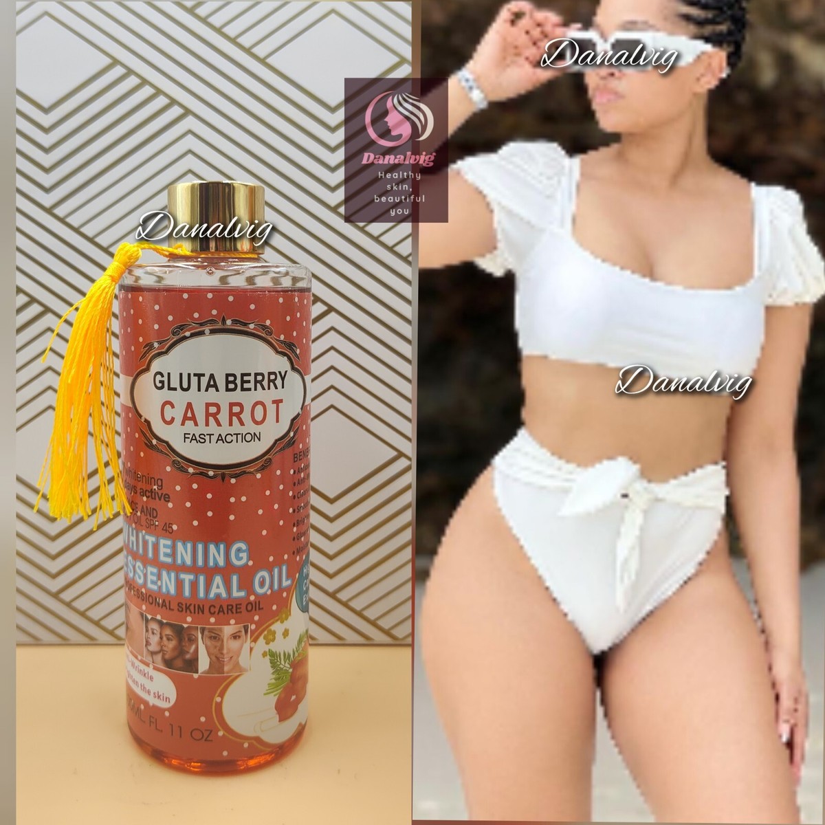 GLUTA BERRY CARROT Essential Oils 6 In 1 Whitening Glowing Oil Spf 45