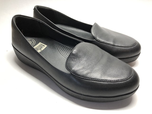 FitFlop C94-090 Sneakerloafer Black Leather Slip On Comfort Shoes - Women's US 8 | eBay