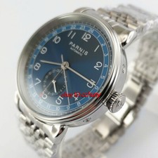 Orologio 42mm PARNIS Nuovo Arrivo Quadrante Blu Cinturino Acciaio Meccanico GMT Data Watch