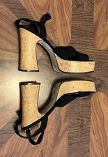 Vintage Y2K 90s Heel Strap Chunky Platform Black Shoes Womens 7