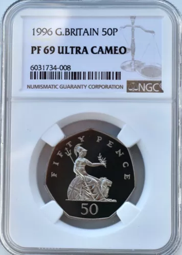 1996 50p Britannia Proof NGC PF69 Great Britain UK Royal Mint Fifty Pence