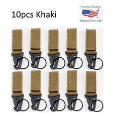 10pcs Khaki Molle Tactical Carabiner Backpack Belt Hook Quickdraw EDC Nylon Clip