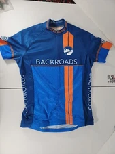 Garneau Mens Cycling Jersey Size Medium Backroads Blue Orange Zip T-Shirt Top