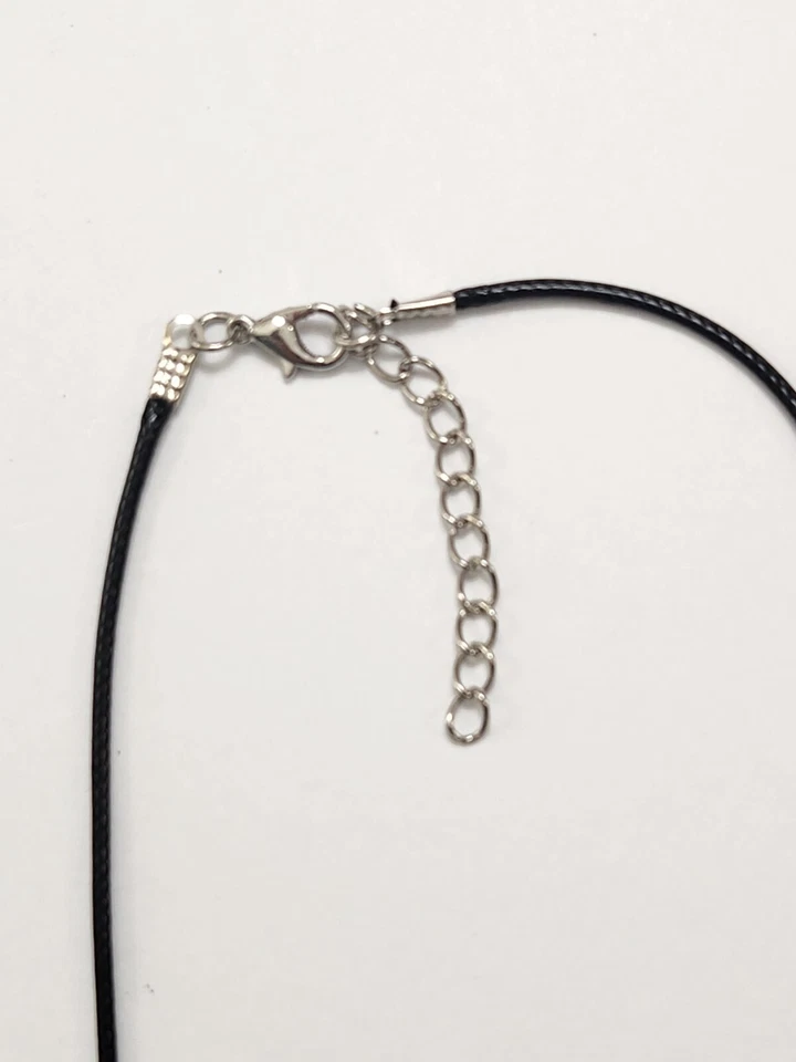 Silvertone Natural Unakite Cat Kitty Kitten Pendant Necklace Black Cord Fashion - Image 3 of 4