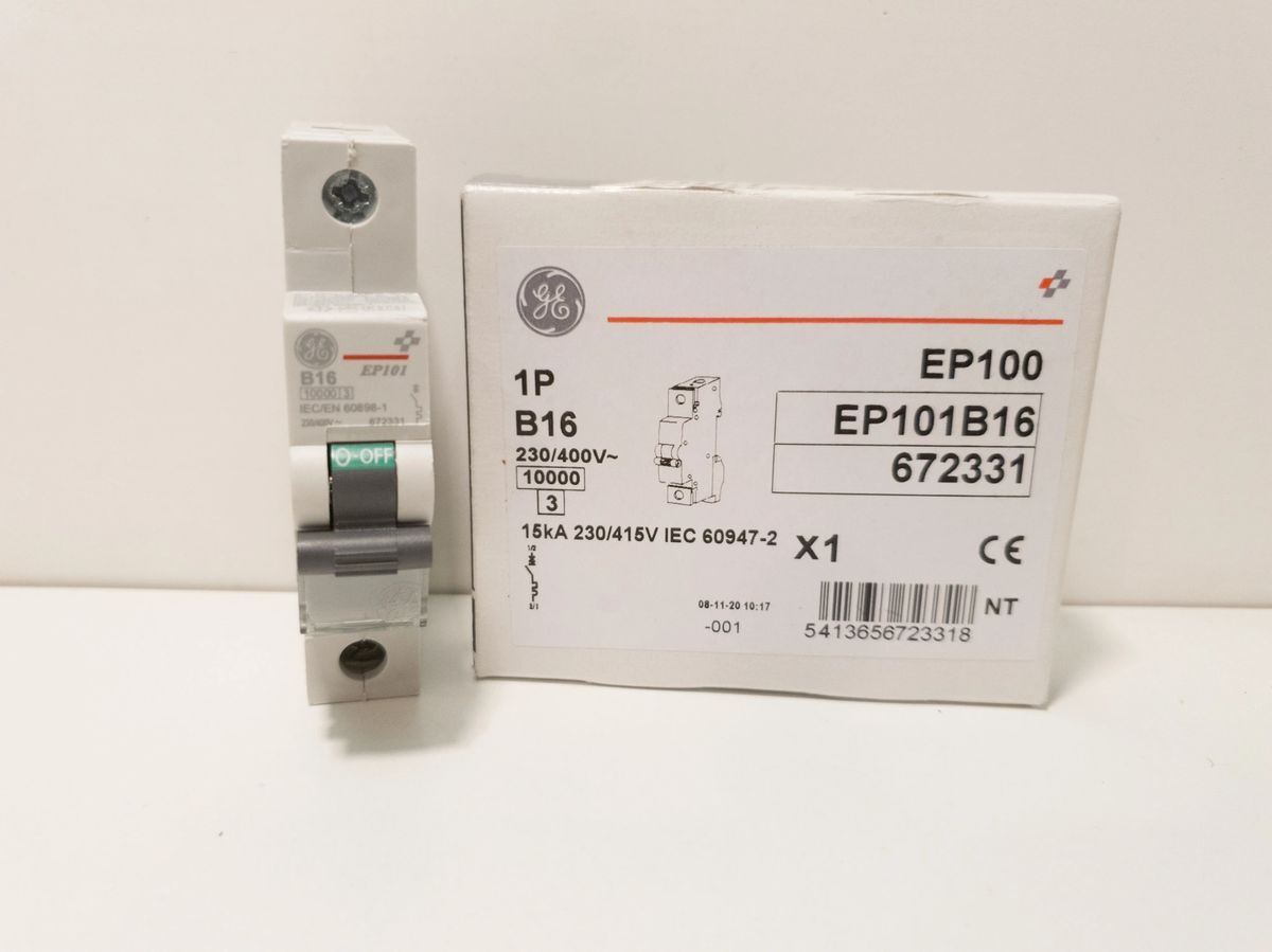 GE Modular Plus EP101B16 16A sp type B mcb 672331 10KA NEW, EP61B16 - 674267 6KA