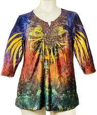 Colorful velvet top distressed rainbow boho stretch ONE WORLD 3X plus size