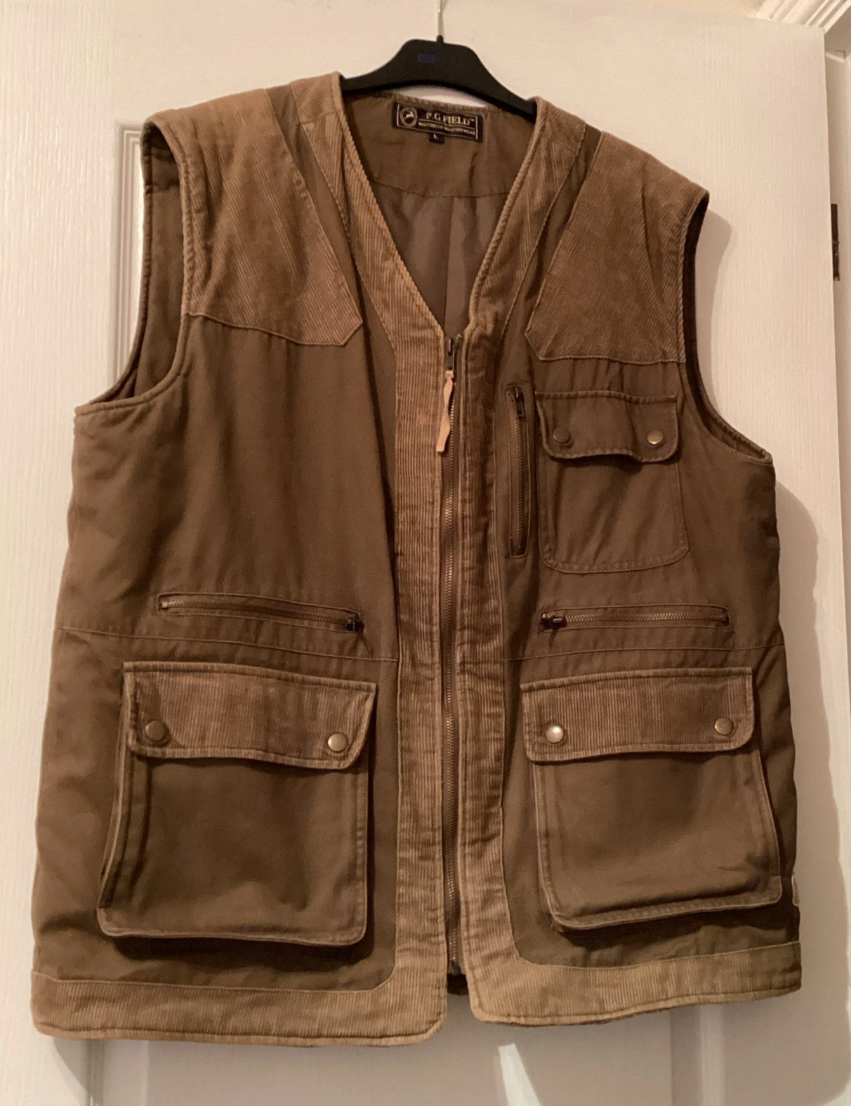 Mens P.G. FIELD Brown Gilet Utility Hunting Fishing body warmer UK Large