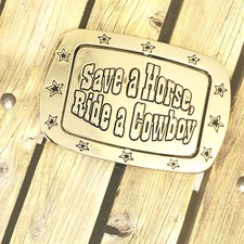 Reversible Western Belt Buckle Save a Horse Ride a Cowboy Metal Design NO BELT