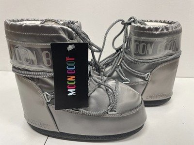Moon Boot Icon Low Glance Silber Eu 33/35   Stiefel Après-ski Kind Unisex