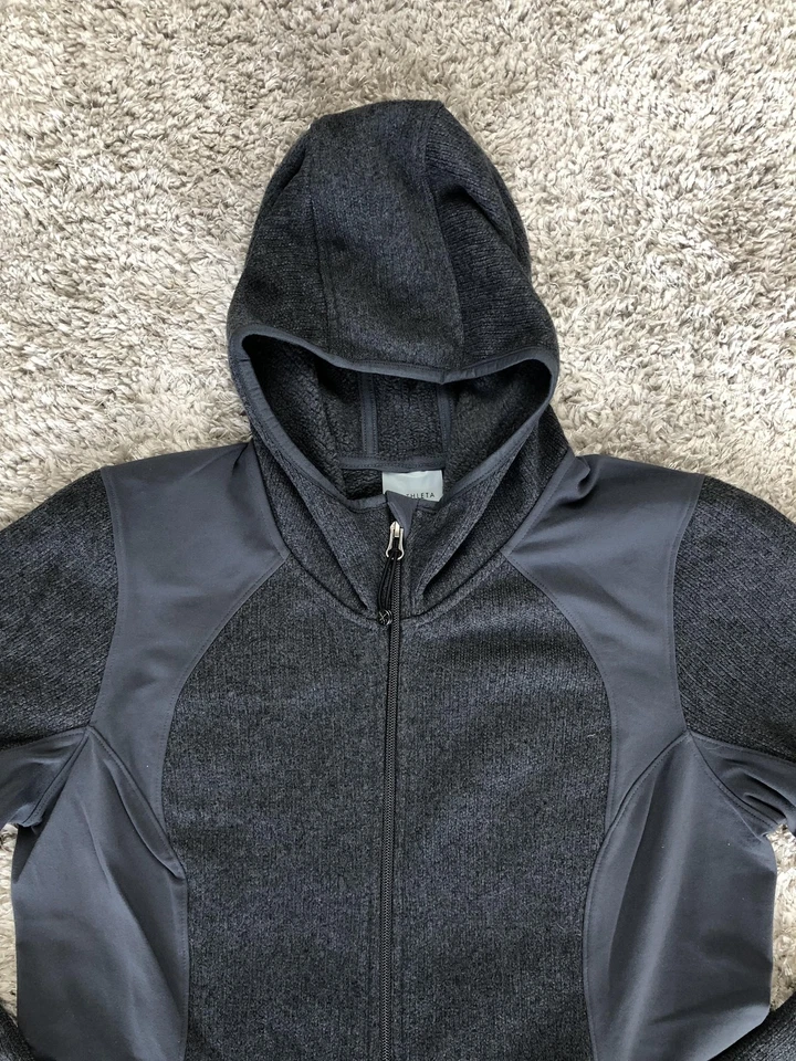 Chaqueta Athleta Mujer Grande Gris Con Capucha Cremallera Completa Softshell Pulgares Vellón Foto 2 de 4