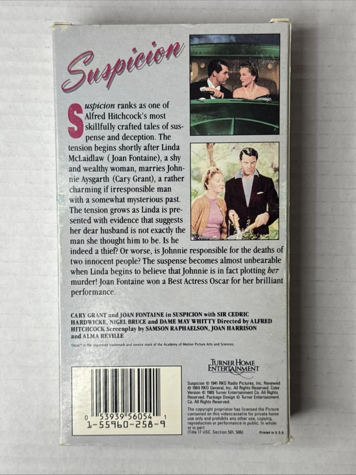 “A Hitchcock Thriller”- Cary Grant Joan Fontaine In Suspicion (VHS) Foto 2 de 3