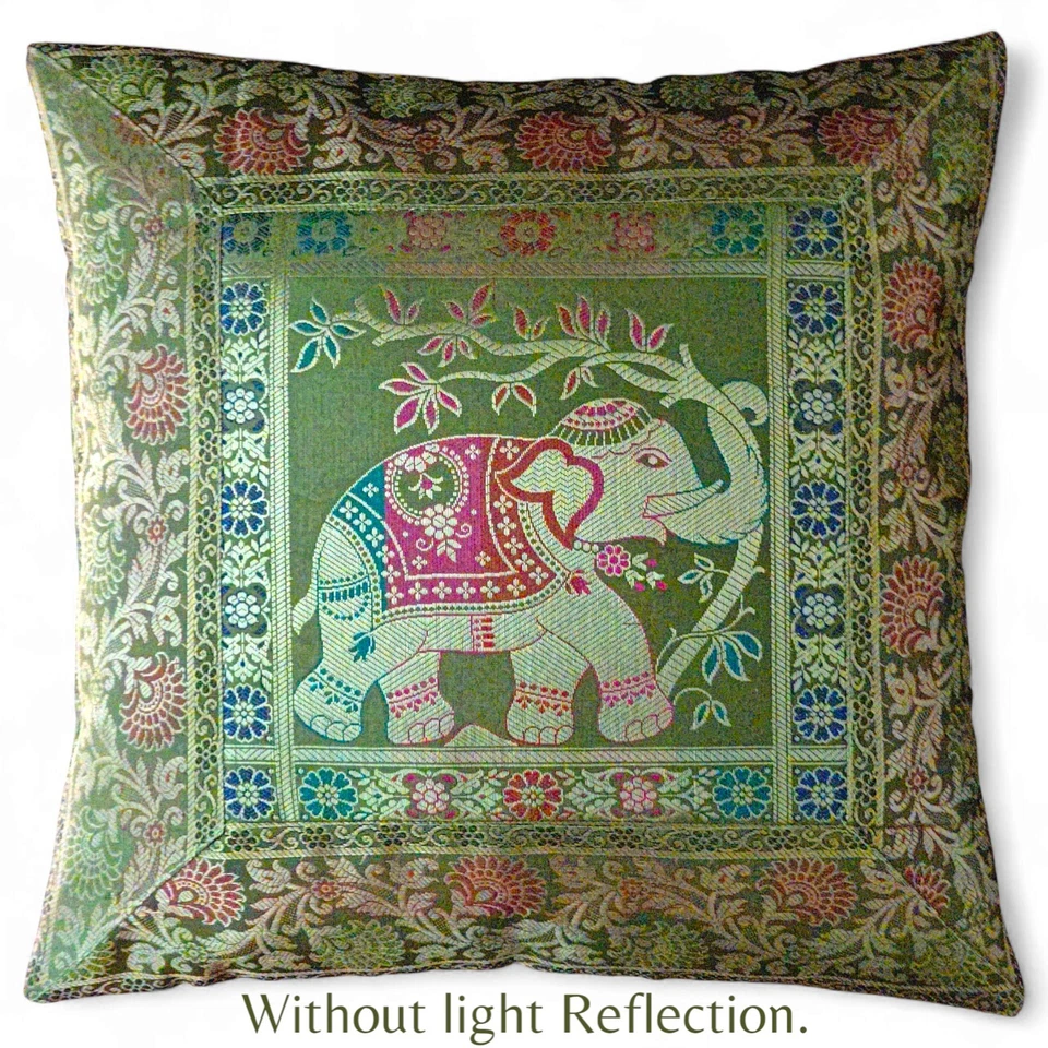 Funda de cojín decorativa de seda para elefante brocado indio 16x16 Foto 2 de 4
