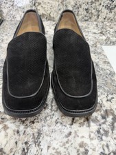 Gucci Black Suede Square Toe Loafer Perforated Slip-On Men's Dress Shoes 10 D