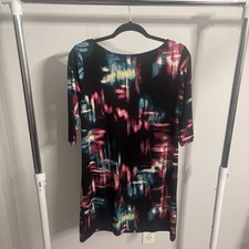 Apostrophe Multicolor Abstract 3/4 Sleeve Shift Dress Size Medium NWT