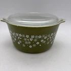 Vintage Pyrex Spring Blossom Green 473-B 1 Qt Covered Casserole Dish w Lid