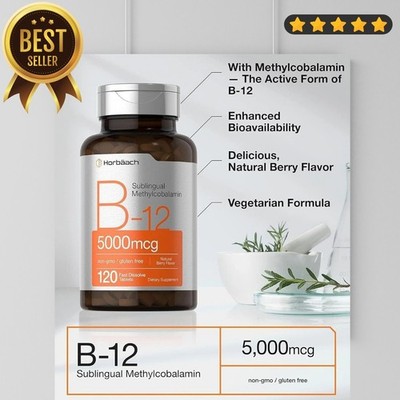 B12 Sublingual Methylcobalamin | 5000mcg | 120 Dissolvable Tablets | by Horbaach