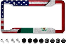 Vintage Flag License Plate Frame - 1 Pcs  Color: Vintage American Mexican Flag
