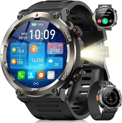 Smartwatch Herren 1,45 Zoll Touchscreen Wasserdicht Ultra Robust Mit Licht