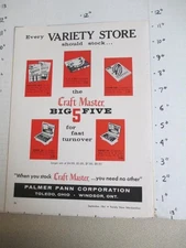 trade magazine ad 1961 PALMER PANN Toledo OH Craft Master paint by numbers set