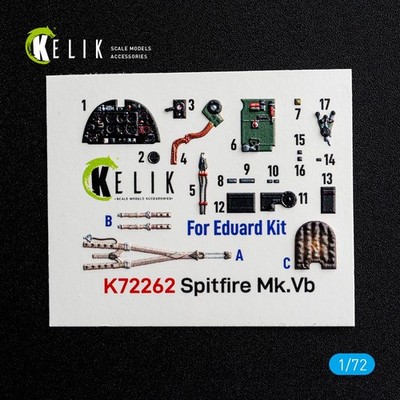 1/72 Kelik K72262 Spitfire Mk.Vb  -  interior 3D decals for Eduard kit