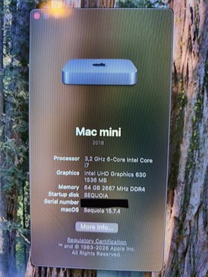 Apple Mac mini  2018 - 6 Core i7 3,2GHz - 64GB RAM - 500 GB SSD