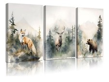 3Pcs Framed Woodland Nursery Canvas Wall Art Animals Wall Decor