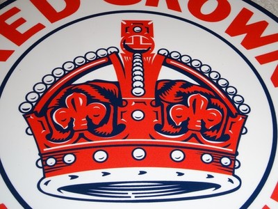 VINTAGE RED CROWN GASOLINE 11 3/4'' PORCELAIN METAL STANDARD STATION GAS OIL SIGN