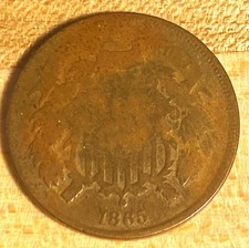 1865 - 2 CENT PIECE - BRONZE COIN - CIVIL WAR ERA