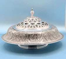 Antique Wilcox Silver Plate Co Paisley Flower Frog Arranger Centerpiece Bowl