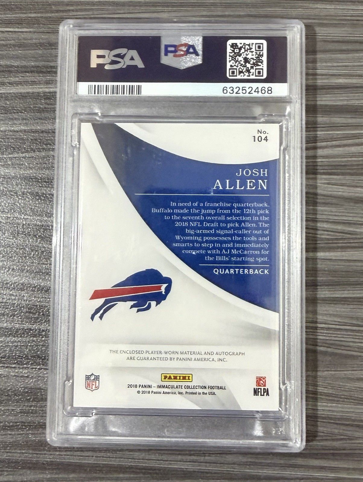 2018 Panini Immaculate Josh Allen 1/1 NFL LOGO SHIELD AUTO PSA 8 NM/MT ROOKIE view 2