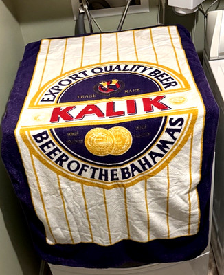  KALIK   Beer of the Bahamas Big Advertising logo beach towel 29 x58  Rare promo