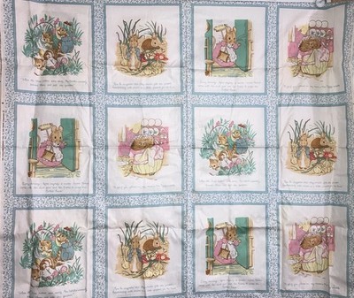 Beatrix Potter Cheater Quilt Fabric Panel Pastel Blue Frederick Warne 1985 2Y