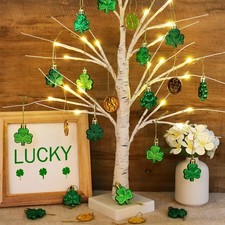 St. Patrick'S Day Decorations: 23.2" Lighted Birch Tree with 36Pcs Shamrock Orna